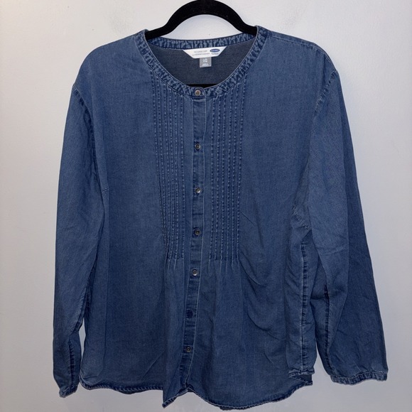 Old Navy The Classic Blue  Chambray Top Pin tucked Long Sleeves Sz XXL Flowy - Picture 1 of 7